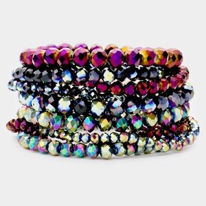 Abalone Beaded 9 Piece Stacked Stretch Bracelets Fashion Jewelry Accessories